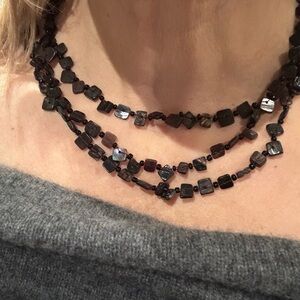 Elegant Black Brown Triple Strand Beaded Necklace